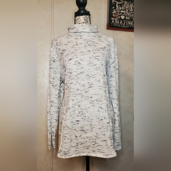 Chico's Sweaters - Chico's Weekends White and Black Speckled Turtleneck Sweater Size: 2
